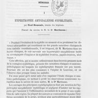 0400 - Page 393 - Travaux originaux. Hypertrophie amygdalienne syphilitique, par Paul Hamonic (à suivre)