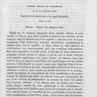 0093 - Page 89 - Revue générale. Congrès médical de Strasbourg (18 au 23 septembre 1885). Finger : Nature du chancre mou