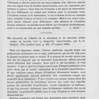 0131 - Page 127 - Revue de dermatologie. Hautaffectionen bei akuter Miliartuberculose (Des affections de la peau dans la tuberculose miliaire aiguë), par A. Goldscheider (Monatshefte für praktische Dermatologie, 1882) / Des relations de l'herpès de la grossesse et de certaines autres formes de maladie avec la dermatitis herpetiformis, par L.-A. Duhring (The médical news, 17 octobre 1885)