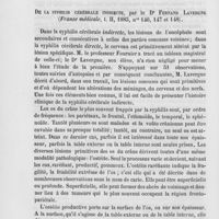 0616 - Page 610 - Revue de syphiligraphie. De la syphilis cérébrale indirecte, par le Dr Fernand Lavergne (France médicale, 1885)