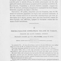 0018 - Page 14 - Recueil de faits. Note sur un cas de rougeole souvenue chez un enfant atteint d'urticaire pigmentée, par M. A. Morel-Lavallée / Pseudo-paralysie syphilitique (Maladie de parrot). Paralysie des quatre membres ; guérison par M. A. Delansorne