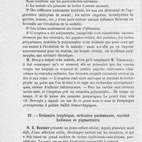 0028 - Page 24 - Réunion clinique hebdomadaire des médecins de l'hôpital Saint-Louis. 1er séance. — Le jeudi 29 novembre 1888. Dermatite herpétiforme de Duhring, M. Tennesson / Urticaire trophique, urticaire persistante, variété bulleuse et pigmentaire, M. E. Besnier