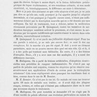 0118 - Page 106 - Réunion clinique herdomadaire des médecins de l'hôpital Saint-Louis. 4e séance. — 20 décembre 1888. Alopécie cicatricielle innominée, M. E. Besnier / Ulcérations multiples, végétantes, de nature probablement tuberculeuse, M. Comby