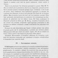 0893 - Page 881 - Réunion clinique hebdomadaire des médecins de l'hôpital Saint-Louis. 23e séance. — Le jeudi 20 juin 1889. Dermite hydrargyrique consécutive à des frictions et à des bains au sublimé, ordonnés comme traitement d'un pityriasis rosé de Gibert. — Dermite ayant simulé, par sa localisation partielle au système pileux, une forme de pityriasis rubra pilaris, M. L. Wickham / Sarcomatose cutanée, M. Hallopeau