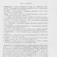 1011 - Page 999 - Revue de dermatologie. Acné. — Furoncles. Quinquaud. — L'acné varioliforme de Bazin ou « Molluscum contagiosum » de Bateman est une affection parasitaire due à des sporozoaires. (La Tribune médicale, 1889) / E. Vidal. — Acné molluscum contagiosum généralisée. (France médicale, 1889)