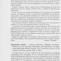 0090 - Page 86 - Revue des publications périodiques. Revue de dermatologie. Rhinosclérome. — P. Colombini. Sulla cura del rinoscleroma. (La Riforma medica, 13, 14, 15 septembre 1892) / Sarcomatose cutanée. — Samuel Sherwell. Multiple sarcomata. History of a case showing modification and amelioration of symptoms under large doses of arsenic. (The American Journal of the medical sciences, octobre 1892)