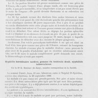 1213 - Page 1213 - Société française de dermatologie et de syphiligraphie. Séance supplémentaire du 16 novembre 1893. Gangrène des deux testicules compliquant une blennorrhagie par le Dr Georges Bogdan / Syphilis héréditaire tardive, gomme du testicule droit, syphilide tuberculeuse par le Dr G. Bogdan