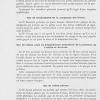 1327 - Page 1330 - Revue des sociétés savantes. New-York dermatological society. Cas d'un diagnostic difficile. (Érythème polymorphe ou syphilis) / Cas de trichophytie de la muqueuse des lèvres / Cas de rodent ulcer ou d'épithéliome superficiel de la poitrine, de l'oreille et du front / Cas de lichen planus