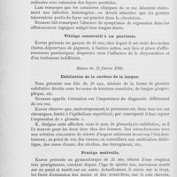 0090 - Page 86 - Revue des sociétés savantes. Wiener dermatologische gesellschaft. Séance du 7 février 1900. Lupus disséminé / Vitiligo consécutif à un psoriasis / Séance du 21 février 1900. Exfoliation de la surface de la langue / Prurigo aestivalis