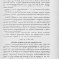 0095 - Page 91 - Revue des sociétés savantes. Berliner dermatologische gesellschaft. Séance du 26 mars 1900. Traitement de la blennorrhagie / Séance du 1er mai 1900. Alopécie intermittente chez un épileptique