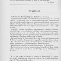 0116 - Page 112 - Revue des publications périodiques. Revue de dermatologie. Vaccine. Étude sur l'étiologie et la pathogénie de la vaccine dite généralisée (Studie ueber die Aetiologie und Pathogenese der sogenannten generalisirten Vaccine bei Individuen mit vorher gesunder oder kranker Haut), par G. Paul. Archiv f. Dermal, u. Syphilis, 1900 / Nouvelles. Laboratoire dermatologique du Dr Unna