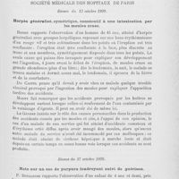 0803 - Page 791 - Revue des sociétés savantes. Société médicale des hôpitaux de Paris. Séance du 13 octobre 1899. Herpès généralisé, symétrique, consécutif à une intoxication par les moules crues / Séance du 27 octobre 1899. Note sur un cas de purpura foudroyant suivi de guérison