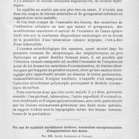 1006 - Page 1009 - Société française de dermatologie syphiligraphie. Séance du 3 novembre 1904. Dermite paratuberculeuse avec eczématisation superficielle fixe et récidivante par MM. Hudelo, Gastou et F. Lévy / Un cas de syphilis héréditaire tardive ; anomalies exceptionnelles d'implantation des dents par MM. Lesné, Loederich et Viollet