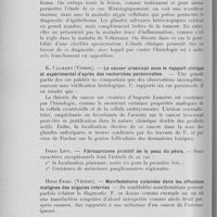 0124 - Page 112 - VIIIe congrès international de dermatologie et de syphiligraphie (Copenhague, 5-9 aout 1930). Cancer et dermatologie. J. S. Covisa, J. Bejarano et J. Gay-Prieto — « cheilitis glandularis simplex ». Ses relations avec les épithéliomas de la lèvre (Résumé original) / K. Ulmann — Le cancer arsenical sous le rapport clinique et expérimental d’après des recherches personnelles / Italo Levi. — Fibrosarcome primitif de la peau du pénis / Hugo Fasal — Manifestations cutanées dans les affections malignes des organes internes / Rodolfo Porgelli — Les cancers cutanés et leur traitement