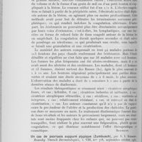 0323 - Page 312 - Analyses des principaux travaux reçus en octobre 1930. Contribution au traitement de la leishmaniose cutanée (Bouton d’Orient) par la diathermie chirurgicale, par J. A. Rotenberg et W. Baranowsky. Roussky Vestnik Dermatologuii, 1930 / Un cas de psoriasis suppuré atypique (Zumbusch), par S. Kedroff. Roussky Vestnik Dermatologuii, 1930