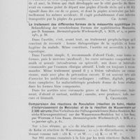 0591 - Page 582 - Analyses des principaux travaux reçus en janvier 1931. Sur la question de l’érythème annulaire chronique migrateur (De lipschütz) (Zurfrage über erythema annulare chronicum migrans (Lipschütz), par Krestanov. Dermatologische Wochenschrift, 1931 / Le traitement des différentes formes de la mésaortite syphilitique (Diebehandklung der verschiedenen formen der syphilitischen mesoaortis), par D. Scherber. Dermatologische Wochenschrift, 1931 / Comparaison des réactions de floculation (Réaction de Kahn, réaction d’éclaircissement de meinicke) et de la réaction de Wassermann sur 2. 500 sérums (Das verhältnis der fallungsreaktionen (Kahn-reaktion, meinicke- Kiarungsreaktion) zur der Wassermann-Reaktion bei 2. 500 sera), par Werther et Lisa Baars. Dermaiologische Wochenschrift, 1931