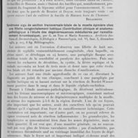 0616 - Page 607 - Analyses des principaux travaux reçus en janvier 1931. Encore sur la culture artificielle du bacille de hansen hors de l’organisme, humain, par M. Gravagna. Archivio Italiano di Dermatologia, sifilologiae Venereologia, 1930 / Syndrome aigu de section transversale totale de la moelle épinière chezune fillette congénitalement luétique (Contribution clinique et anatomopathologiqueà l’étude des dégénérescences médullaires par Ramollissement thrombosique), par G. De Toni et Mario Scarzella. Archivio Italiano di Dermatologia, Sifilologia e Venereologia, 1930