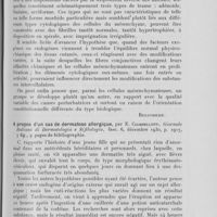 0624 - Page 615 - Analyses des principaux travaux reçus en janvier 1931. Observations sur la membrane dite basale et sur le tissu réticulaire du derme dans la peau normale et dans quelques dermatoses (Recherches sur les rapports dermo-épidermiques), par G. Manganotti. GiornaleItaliano di Dermatologia e sifilologia, 1930 / A propos d’un cas de dermatose allergique, par E. Ciambellotti. Giornale Italiano di Dermatologia e sifilologia, 1930