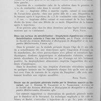 0717 - Page 706 - Analyses des principaux travaux reçus en février 1931. Traitement des angiomes par la méthode sclérosante, par Etienne. Archives de la société des sciences médicales et biologiques de Montpellier et du languedoc méditerranéen, 1931 / Deux cas curieux de sensibilisation : anaphylaxie digestive aux oranges; sensibilisation cutanée à peau des torrents, par A. Puech. Archives de la société des sciences médicales et biologiques de Montpellier et du languedoc méditerranéen, 1931 / Douze cas de paralysie générale traités par le Dmelcos associé au stovarsol, par J. Euzière, H. Viallefont et L. Tarbouriech. Archives de la société des sciences médicales et biologiques de Montpellier et du languedoc Méditerranéen, 1930
