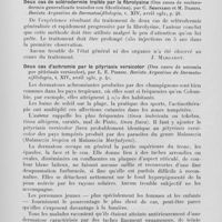 1322 - Page 1297 - Analyses des principaux travaux reçus en août 1931. Stries atrophiques avec oedème et Dilatation des lymphatiques (Estrias atroficas con edema y dilatation de los linfáticos), par C. Seminario et J. Pessano. Revista argentina de dermatosifilologia, 1931 / Deux cas de sclérodermie traités par la fibrolysine (Dos casos de esclerodermia generalizada tratados con fibrolisina), par C. Seminario et M. Daneri. Revista argentina de dermatosifilologia, 1931 / Deux cas d'achromie par le pityriasis versicolor (Dos casos de acromia por pitiriasis versicolor), par L. E. Pierini. Revista argentina de dermatosifilologia, 1931