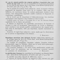 1327 - Page 1302 - Analyses des principaux travaux reçus en août 1931. Sclérodactylie et syndrome de raynaud (Esclerodactilia y sindrome de raynaud), par Tomas Caro-Paton. Actas dermo-sifiliograficas, 1931 / Un cas de pseudo-syphilis des organes génitaux (Lipschütz) chez une enfant de sept mois (Un caso de seudosifilis de los genitales (Lipschütz) en une niña de siete meses), par J. Gay Prieto. Actas dermo-sifiliograficas, 1931 / Pemphigus chronique (Cas clinique) (Penfigo vulgar (Caso clinico)), par E. Alvarez Sainz de Aja et R. Puyou Prat. Actas dermo-sifiliograficas, 1931 / La stérilité chez l'homme (La esterilidad en el hombre), par Ricardo Bertoloty. Actas dermo-sifiliograficas, 1931