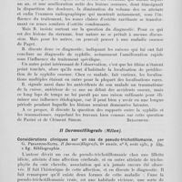 1337 - Page 1312 - Analyses des principaux travaux reçus en août 1931. Contribution à l'étude de la syphilis osseuse, par N. Bagnoli. Archivio italiano di dermatologia, sifilografia e venereologia, 1931 / Considérations cliniques sur un cas de pseudo-trichotillomanie, parg. Pedantoni-satta. Il dermosifilografo, 1931