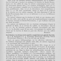 1344 - Page 1319 - Analyses des principaux travaux reçus en août 1931. Les réactions de Dordet-Wassermann et de Kahn avec des caillots sanguins, par A. Kartamycheff et A. J. Degtiar. Sovietsky Vestnik dermatologuii (Moscou), 1931 / Contribution à la clinique de la syphilis congénitale de la glande thyroïde, par M. Khaïoutine et J. A. Goldenberg. Sovietsky Vestnik dermatologuii (Moscou), 1931