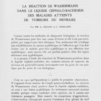 0025 - Page 21 - Travaux originaux. La réaction de Wassermann dans le liquide céphalo-rachidien des malades atteints de tumeurs du névraxe par Mm. A. Sézary et J. Terrasse