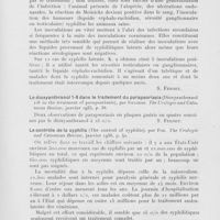 0512 - Page 515 - Analyses des principaux travaux reçus en janvier 1936. Inoculation de la syphilis à ses divers stades au moyen de sérosités obtenues par Ponction (Inoculation in various stages of syphilis by means of body fluids obtained by puncture), par Kektesz (Hongrie). The Urologic and Cutaneous Review, janvier 1936 / Le dioxyanthranol 1-8 dans le traitement du parapsoriasis (Dioxyanthranol 1-8 in the treatment of parapsoriasis), par Kulchar. The Urologic and cutaneons Review, janvier 1935 / Le contrôle de la syphilis (The control of syphilis), par Fox. The urologic and Cutaneous Review, janvier 1936