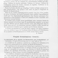 0093 - Page 93 - Analyses des principaux travaux reçus en septembre 1936. Les lésions osseuses de la maladie de Besnier-Boeck, par Bruner. Medycyna / La réactivation de la réaction de Wassermann par l'arsénobenzol, par Jastrzebska. Przeglad dermatologicsny