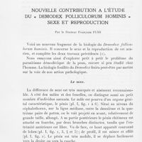 0224 - Page 224 - Travaux originaux. Nouvelle contribution à l'étude du « demodex folliculorum hominis » sexe et reproduction par le docteur Françoise FUSS
