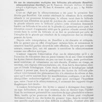0330 - Page 330 - Analyses des principaux travaux reçus en décembre 1936. Sur le comportement de l'acide ascorbique dans la peau normale et traitée par les rayons ultra-violets, par P. Castellini. Giornale italiano di dermatologia e sifiliologia / Un cas de stéatocystes multiples des follicules pilo-sébacés (Bosellini), sébocystomatose (Gunther), par B. Fraccari. Giornale italiano di dermatologia e sifilologia