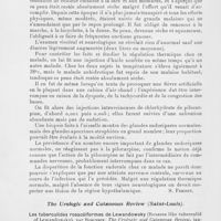 0420 - Page 420 - Analyses des principaux travaux reçus en janvier 1937. Anhidrose acquise généralisée (General acquired anhidrosis), par Mogens Fog. The journal of the American medical Association, 19 décembre 1936 / Les tuberculides rosacéiformes de Lewandowsky (Rosacea like tuberculid of lewandowsky), par Robinson. The urologie and cutaneous Review