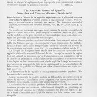 0501 - Page 501 - Analyses des principaux travaux reçus en février 1937. Nouvelle contribution à l'étude comparative des séro-réactions de bordet-Wassermann et de Kahn, par R. Bernard et Van den Branden. Bruxelles Médical, année 17, 7 février 1987 / Contribution à l'étude de la syphilis expérimentale. L'efficacité curative des facteurs naturels (Further studies in experimental syphilis. The efficacyof natural curative factors), par Jahnel. The American Journal of Syphilis, Gonorrhea and Venereal diseases, 1, janv. 1937