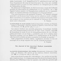 0502 - Page 502 - Analyses des principaux travaux reçus en février 1937. Contribution à l'étude de la syphilis expérimentale. L'efficacité curative des facteurs naturels (Further studies in experimental syphilis. The efficacyof natural curative factors), par Jahnel. The American Journal of Syphilis, Gonorrhea and Venereal diseases, 1, janv. 1937 / Le bismuthate de soude soluble (Sodium bismuthate soluble), par Hanzlik Lehman et Richardson. American Journal of Syphilis, Gonorrhea and Venereal Diseases, janvier 1937 / La dermite streptococcique des oreilles (Streptococcic dermatosis of the ears), par Mitchell. The Journal of the American medical Association, 30 janvier 1937
