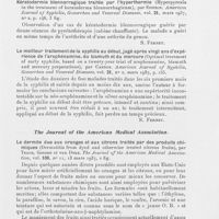 0593 - Page 591 - Analyses des principaux travaux reçus en mars 1937. Kératodermie blennorragique traitée par l'hyperthermie (Hyperpyrexia in the treatment of keratoderma blennorrhagicum), par Epstein. American journal of syphilis, gonorrhea and venereal diseases, 1937 / Le meilleur traitement de la syphilis au début, jugé après vingt ans d'expérience de l'arsphénamine, du bismuth et du mercure (Optimal treatment of early syphilis, based on a twenty-year trial of arsphenamine, bismuth and mercury préparations), par Cannon. American journal of syphilis, gonorrhea and venereal diseases, 1937 / La dermite due aux oranges et aux citrons traités par Des produits chimiques (Dermatitis from dyed and otherwise treated citrons fruits), par Traub, Gordon et Van Dyke. The journal of the American medical association, 1937