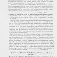 0718 - Page 714 - Analyses des principaux travaux reçus en mai 1937. Traitement de la lèpre par Injections intraveineuses d'huile de chaulmoogra neutralisée, par M. Sorel. Bull. De l'académie de médecine, 1937 / Virulence du névraxe au cours de la syphilis expérimentale cliniquemer inapparente, par C. Levaditi, A. Vaisman et G. Stroesco. Bulletin de l'académie de médecine, 1937 / Syndrome de Thibierge-weissenbach avec crises subintrantes d'acrosyncopes très améliorées après intervention sur la région parathyroïdienne, par Gilbert-Dreyfus, J. Weill et A. Mathivat. Bulletins et mémoires de la société médicale des hôpitaux, 1937