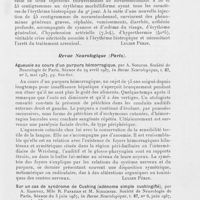 0825 - Page 821 - Analyses des principaux travaux reçus en juin 1937. Erythème morbilliforme du 9e jour et crise nitritoïde, par G. Milian. Revue française de dermatologie et de vénéréologie, 1937 / Agueusie au cours d'un purpura hémorragique, par A. Souques. Société de neurologie de Paris. Séance du 29 avril 1987, in revue neurologique, 1937 / Sur un cas de syndrome de cushing (Adénome simple cushingifié), para. Radovici, Mlle R. Papazian et M. Schachter. Société de neurologie de Paris, séance du 3 juin 1987, in revue neurologique, 1937