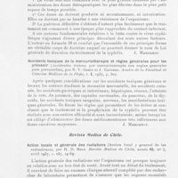 0904 - Page 900 - Analyses des principaux travaux reçus en juillet 1937. Traitement médicamenteux de la syphilis (Principes ou conceptions fondamentales) (Tratamiento medicamentoso de la sifilis principios ô conceptos basicos), par N. Greco. Anales de la facultad de ciencias medicas de la plata, 1937 / Accidents toxiques de la mercuriothérapie et règles générales pour les prévenir (Accidentes toxicos por mercurioterapia con réglas generales para preveoirlos), par N. Greco et J. Capurro. Anales de la facultad de ciencias medicas de la plata, 1937 / Action locale et générale des radiations (Accion local y general de las radiaciones) par H. D. Melo. Revista medica de Chile, 1937