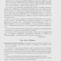 0905 - Page 901 - Analyses des principaux travaux reçus en juillet 1937. Etude sur la sensibilité relative des réactions de Kahn (Standard), Meinicke (MKR II) et Meinicke par la technique sellek frade chez 100 enfants nés de parents syphilitiques) (Estudio sobre la relativa sen-sibilidad de las reacciones de Kahn (Standard), Meinicke (MKR II) y Meinicke par Tecnica Sellek-Frade en cien ninos nacidos de padres lueticos), par A. Sellek Azzi, et A. Del Frade. Archivos de la sociedad de estudios clinicos de la habana, 1937 / Amyloïdose cutanée primitive (Amiloïdosis cutanea primitiva), par Ferrer et J. Govantes. Vida nueva, 1937