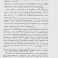 0907 - Page 903 - Analyses des principaux travaux reçus en juillet 1937. La rapidité du passage du tréponème dans le sang (Rapidity with whichspirochaeta pallida invades the blood stream), par Raiziss et Severac. Archives of dermatology and syphilology, 1937 / L'action des sels d'or sur les leucocytes (Effecton the leucocytes oftherapy with a gold préparation), par Weis, Lane et Bagby. Archives of dermato-logy and syphilology, 1937