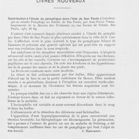 0923 - Page 919 - Livres nouveaux. Contribution à l'étude du pemphigus dans l'état de sao paulo (Contribuiçao ao estudo pemphigo no estado de Sâo Paulo, par Joao paulo vieira. Imprimerie de la revista dos tribunaes, 72, rue Xavier de toledo, sâopaulo, 1937