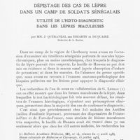 0031 - Page 29 - Travaux originaux. Dépistage des cas de lèpre dans un camp de soldats sénégalais - Utilité de l'histo-diagnostic dans les lèpres maculeuses par Mm. J. Quérangal des Essarts et Duquaire
