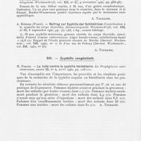 0090 - Page 88 - Analyses. Syphilis (Manifestation diverses). B. Polony (Komarom, Hongrie). — Ein kurzen Beitrag zur Syphilis der Schilddrüse (Courte contribution à la syphilis du corps thyroïde). Dermatologische Wochenschrift, 9 novembre 1940 / A. Kühner (Posen). — Beitrag zur Syphilis der Schilddrüse (Contribution à la syphilis du corps thyroïde). Dermatologische Wochenschrift, 6 septembre 1941 / Syphilis congénitale. M. Pinard. — La lutte contre la syphilis héréditaire. La Prophylaxie anti-vénérienne, avril 1940