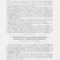 0099 - Page 97 - Société française de dermatologie et de syphiligraphie. Séance du 8 janvier 1942. Cancer suraigu du nez, 13 jours après une piqûre d'épine, par Mm. A. Touraine et Le Sourd / Présentation d'un cas de dermite parasitaire provoquée par « Ancylostoma duodenale », par Mm. M. Duvoir et L. C. Brumpt