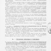 0319 - Page 317 - Analyses. Thérapeutique chimique. E. Bertin et Cl. Huriez (Avec la collaboration de J. Aupetit). — Les sulfamides en Dermatologie. Masson et Cie / R. Le Marec. — Contribution à l'étude de la sulfamidothérapie dans les affections cutanées. Thèse de Paris / Dermatoses mécaniques et physiques. W. Schönfeld (Heidelberg). — Brandmarken und Tätowierungen als Erkennungs und Strafzeichen bei europäischen Völkern (Les brûlures au fer et les tatouages comme signes de reconnaissance ou de punition dans les peuples européens). Dermatologische Wochenschrift