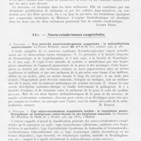 0057 - Page 55 - Analyses. 11o. — Neuro-ectodermoses congénitales. A. Touraine. — La mélanoblastose neuro-cutanée. Société de Neurologie, in Revue Neurologique, mai-juin 1941 / 11n. — Neuro=ectodermoses congénitales / A. Touraine. — Une nouvelle neuroectodermatose congénitale : la mélanoblastose neuro-cutanée. La Presse Médicale, 8-11 octobre 1942 / A. Touraine. — Une neuro-ectodermose congénitale inédite : la lentiginose neuro-dysraphique ou Lentiginose centro-faciale et ses dysplasies associées. La Semaine des Hôpitaux de Paris, février 1942