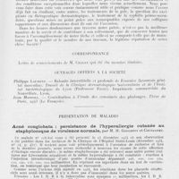 0195 - Page 193 - Société française de dermatologie et de syphiligraphie. Séance du 10 juin 1943. Allocution du Président sortant / Correspondance / Ouvrages offerts à la société / Présentation de malades. Acné conglobata ; persistance de l'hyperallergie cutanée au staphylocoque de virulence normale, par M. H. Gougerot et Courjaret