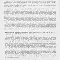 0196 - Page 194 - Société française de dermatologie et de syphiligraphie. Séance du 10 juin 1943. Présentation de malades. Acné conglobata ; persistance de l'hyperallergie cutanée au staphylocoque de virulence normale, par M. H. Gougerot et Courjaret / Nouvel exemple de maladie de Schaumann à forme de sarcoïdes de Darier-Roussy, par Mm. H. Gougerot, B. Duperrat et Robert / Association d'érythrodermie ichtyosiforme et de naevi verruqueux, par Mm. H. Gougerot. Et Burnier