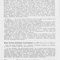 0198 - Page 196 - Société française de dermatologie et de syphiligraphie. Séance du 10 juin 1943. Présentation de malades. Hémi-hyperidrose faciale chez un syphilitique congénital, par M. A. Touraine / Zona double simultané, homolatéral, par Mm. Touraine et A. Solente / Mélanose de Riehl et éruption réticulée prurigineuse, par Mm. F. Coste, L. Marceron et Boyer
